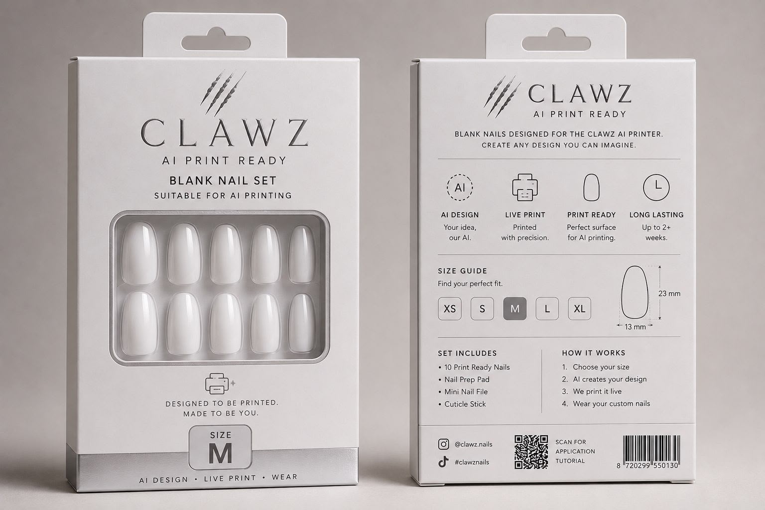 CLAWZ AI print ready blank nail set box